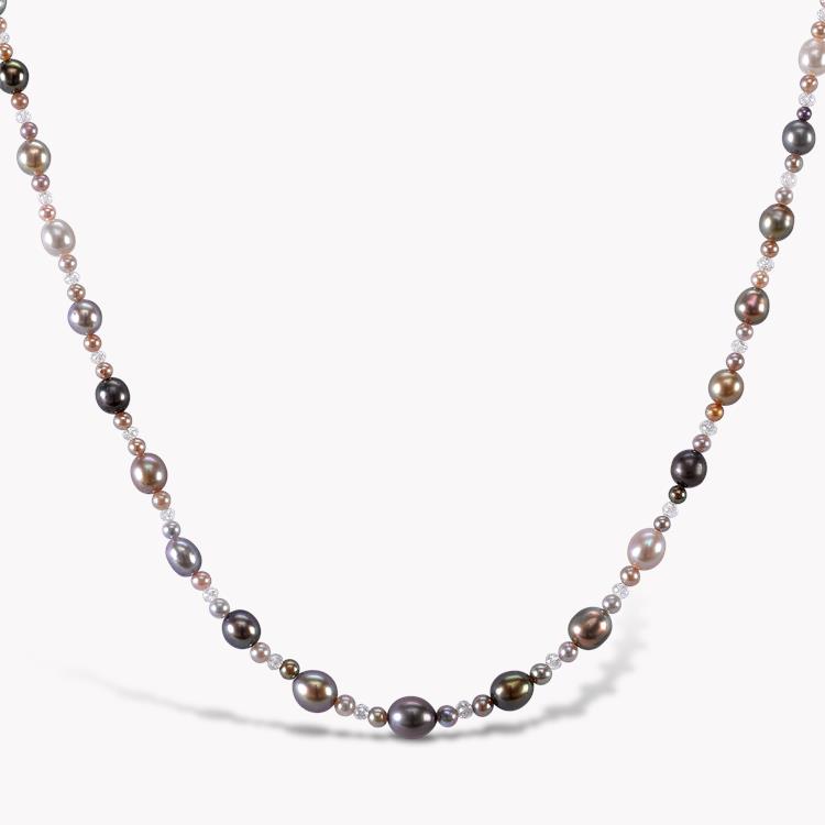 Natural Pearl and Diamond Necklace 4.75CT in White Gold 3.5-5.6MM Pearls_2