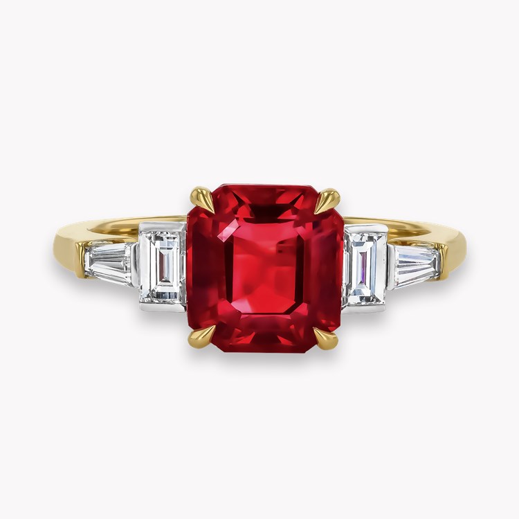Octagonal Cut 2.72ct Burmese Ruby and Diamond Ring Octagonal & Baguette Cut, Claw Set_2