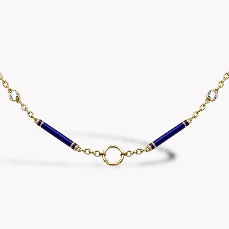 Brilliant Cut 0.96ct Diamond and Navy Blue Enamel Barrel Link Chain Brilliant Cut, Rubover Set_2