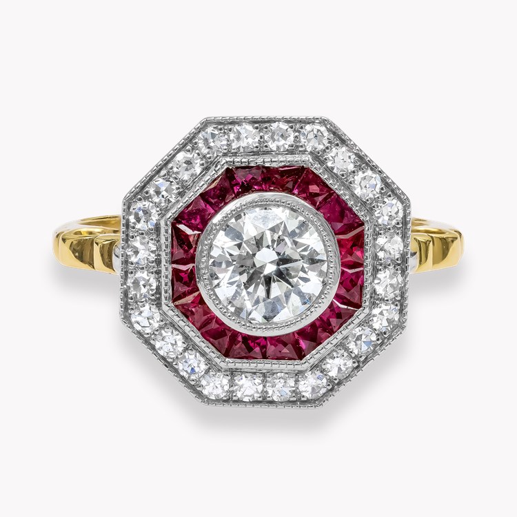 Brilliant Cut Diamond and Ruby Cluster Ring Brilliant Cut, Millegrain Set_2