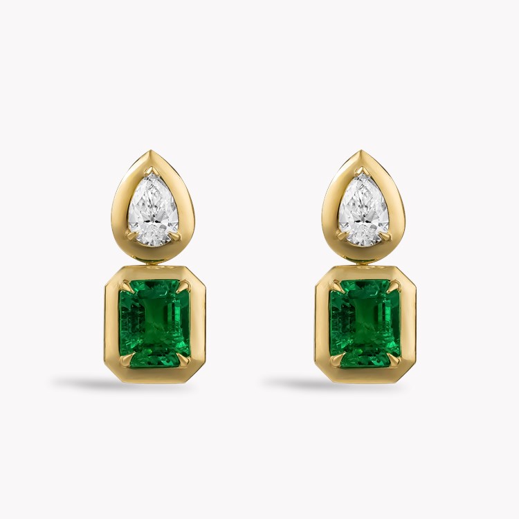 Skimming Stone Octagonal Cut 1.59ct Emerald and Diamond Earrings Octagonal Cut & Pear Shape, Claw Set_1