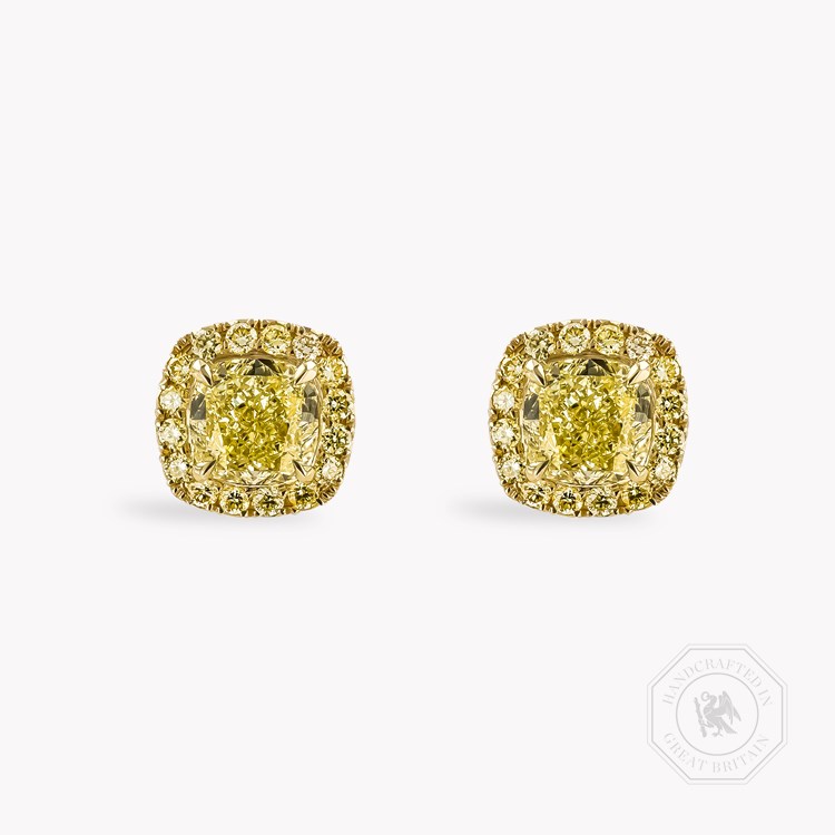 Celestial 3.00ct Fancy Yellow Diamond Earrings Cushion & Brilliant Cut, Claw Set_1