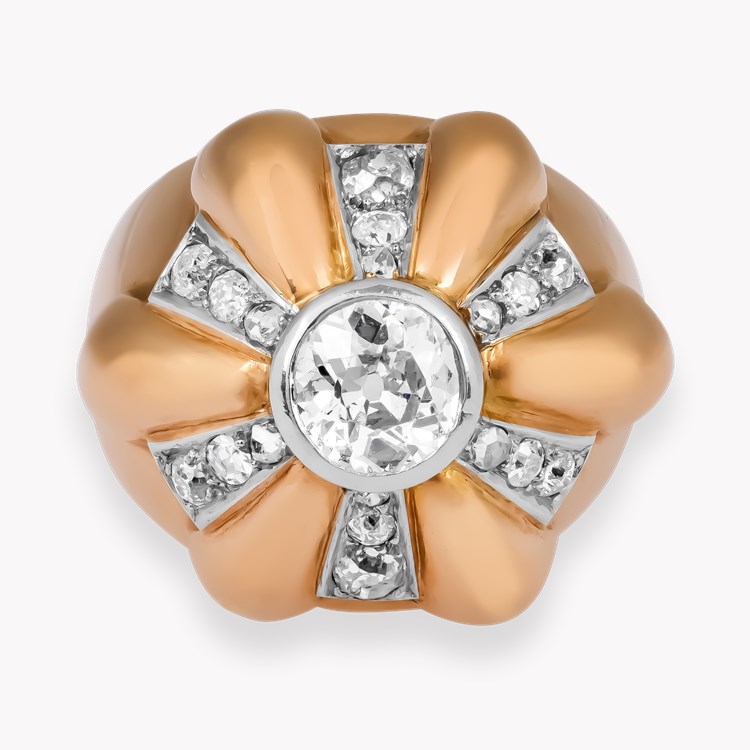Retro Old Mine Cut Diamond Domed Dress Ring Old Mine Cut, Rubover Set_2