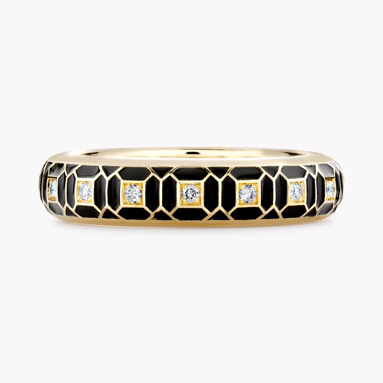 Revival Black Enamel and Diamond Ring  0.17ct in Yellow Gold Brilliant cut, Claw set_2
