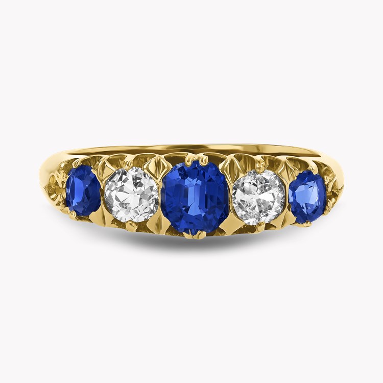 Victorian 1.30ct Sapphire and Diamond Five Stone Ring Cushion Antique Cut, Claw Set_2