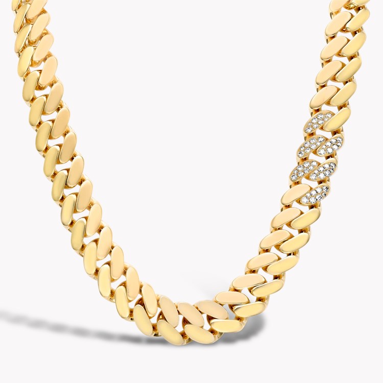 Fusion Long Polished Curb Link and  0.757ct Diamond Necklace (50cm) Brilliant Cut Pave Set_2