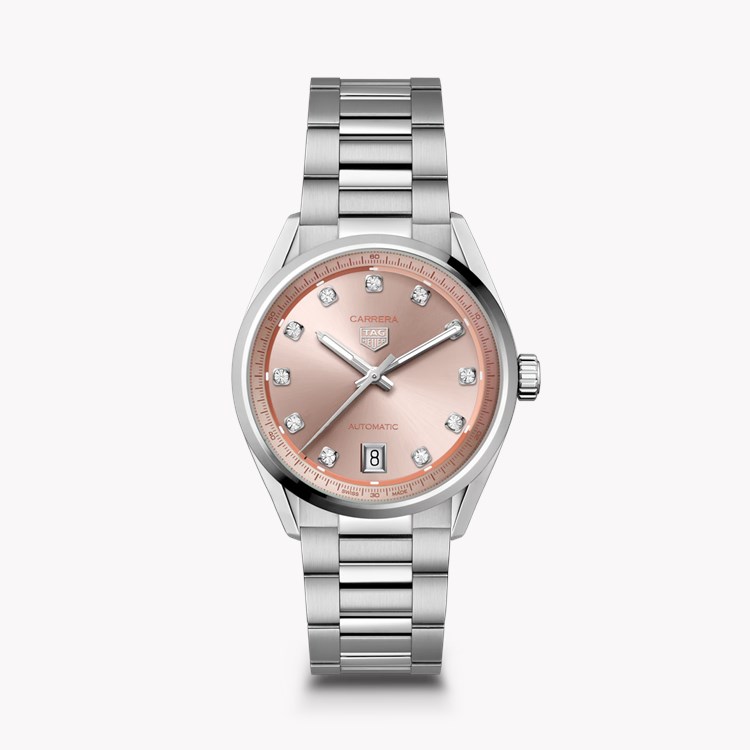 Tag Heuer Carrera Date 36mm, Pink Dial, Diamond Numerals_1