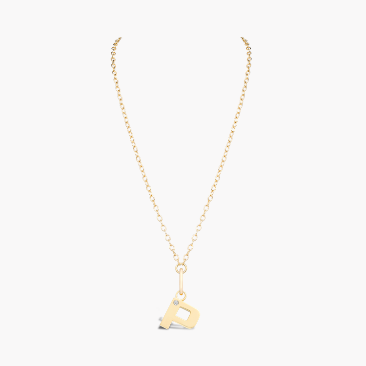 Letter P Diamond Pendant Charm Brilliant Cut, Rubover Set_2