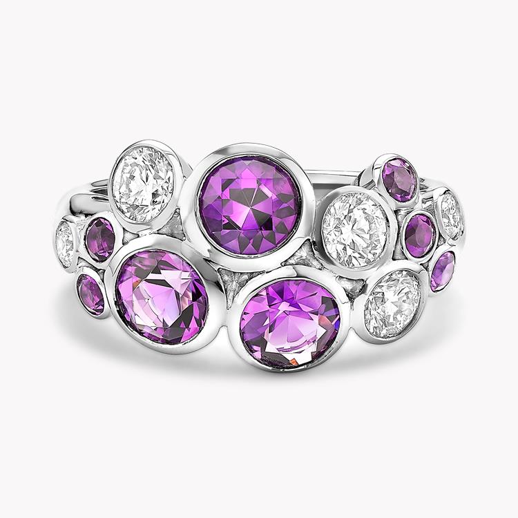 Bubbles Amethyst and Diamond Cocktail Ring 2.18CT in White Gold Brilliant Cut, Rubover Set_2