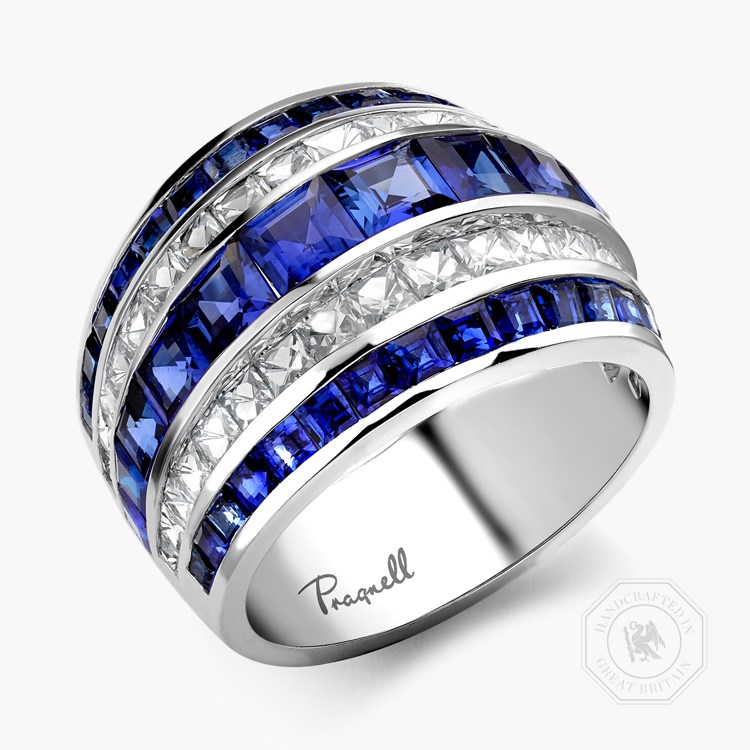 Manhattan Classic Sapphire & Diamond Ring Carre & French Cut, Channel Set_1