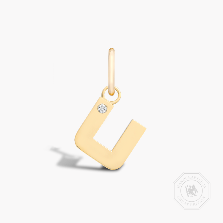 Letter U Diamond Pendant Charm Brilliant Cut, Rubover Set_1