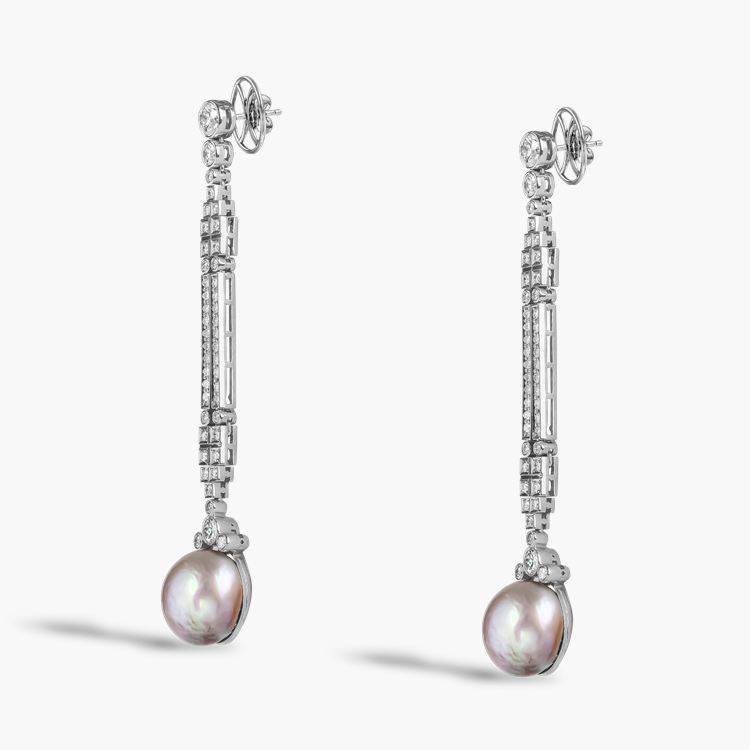 Natural Pearl and Brilliant Cut Diamond Drop Earrings Brilliant Cut, Rubover Set_2