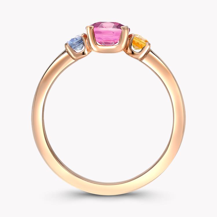 Rainbow Fancy Sapphire Three-Stone Ring 1.67CT in Rose Gold Oval Cut, Claw Set_3