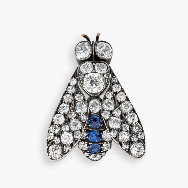Victorian Old Cut 4.00ct Diamond and Sapphire Bug Brooch