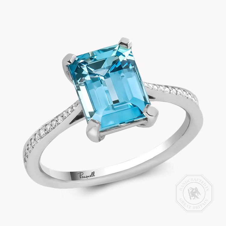Emerald Cut 2.285ct Aquamarine and Diamond Ring Emerald Cut, Claw Set_1