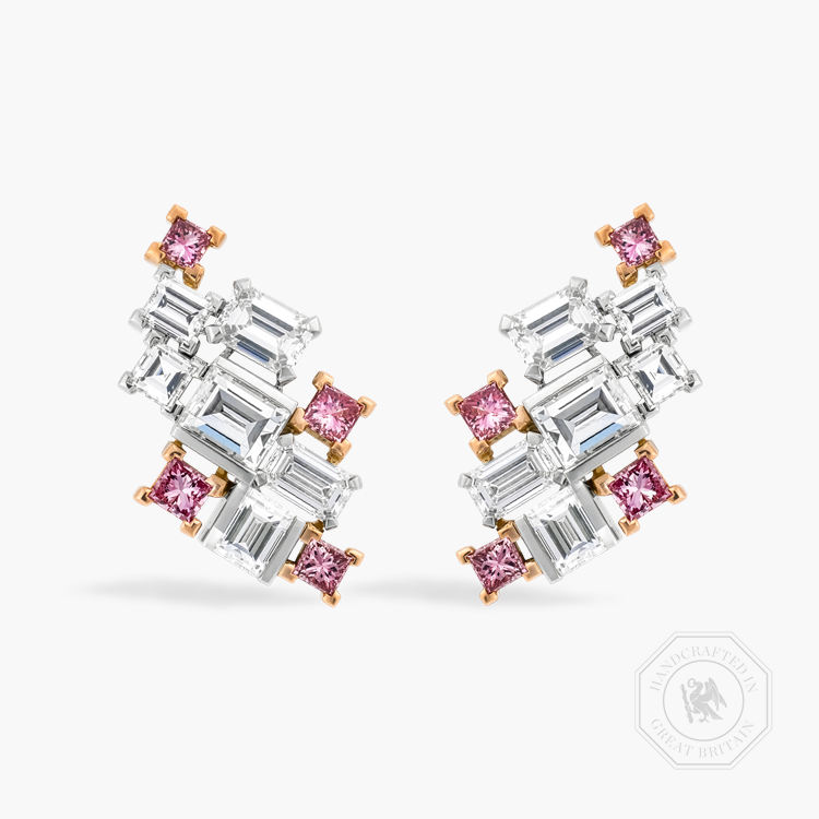 Masterpiece Mosaic 0.97ct Fancy Intense Pink Diamond Earrings Baguette & Princess Cut, Claw Set_1