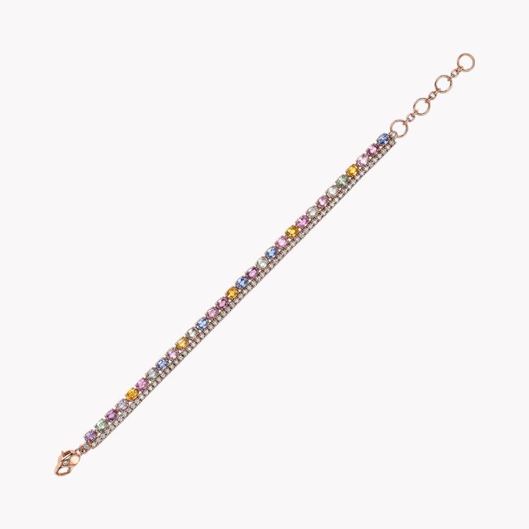 Rainbow Fancy Sapphire and Diamond Two Row Bracelet Oval Cut, Claw Set_2