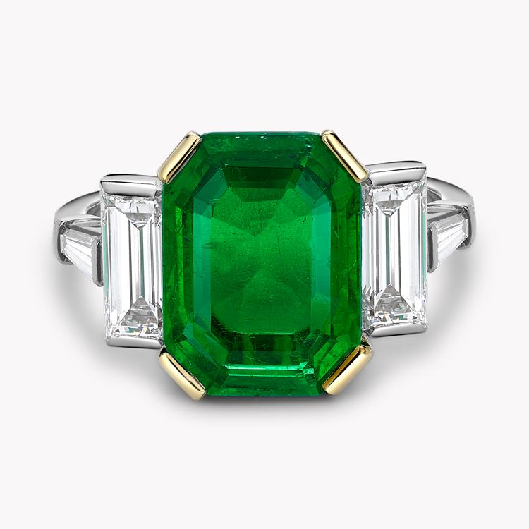 Masterpiece Trap Cut Colombian Emerald  Ring  3.80CT in Yellow Gold and Platinum Trap Cut, Moderate Oil with Diamond Shoulders_1