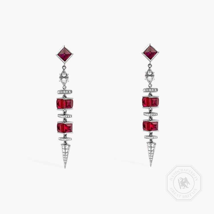 Carré Cut 7.85ct Ruby and Diamond Drop Earrings Carré & Brilliant Cut, Rubover Set_1