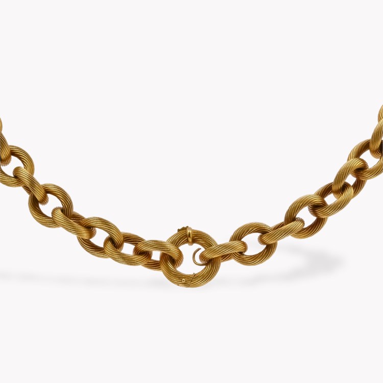 Retro Gold Textured Cable Link Convertible Necklace _2