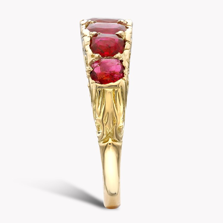 Victorian Ruby and Diamond Carved Seven Stone Ring Oval Cut, Claw Set_4