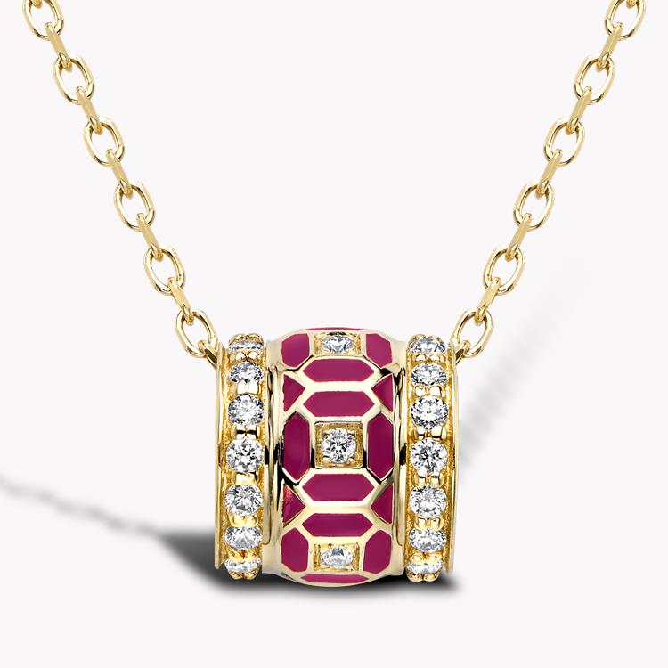 Revival Regency Red Enamel and Diamond Pendant  0.42ct in Yellow Gold Brilliant Cut, Pave Set_1