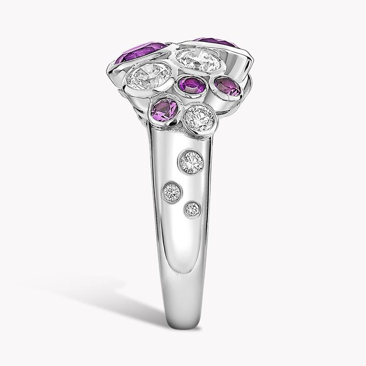 Bubbles Amethyst and Diamond Cocktail Ring 2.18CT in White Gold Brilliant Cut, Rubover Set_4