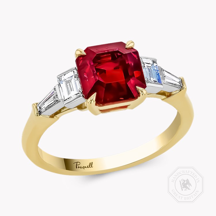 Octagonal Cut 2.72ct Burmese Ruby and Diamond Ring Octagonal & Baguette Cut, Claw Set_1