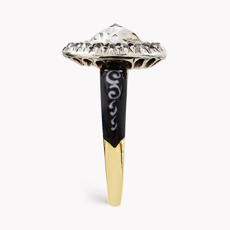 Georgian Rose Cut Diamond Ring 0.86CT in Silver & Yellow Gold Pear Rose Cut Ring, with Enamel Shoulders_4