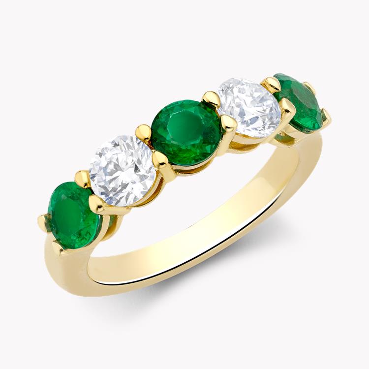 Five Stone Emerald and Diamond Ring  1.50ct in Yellow Gold Round & Brilliant Cut, Claw Set_1