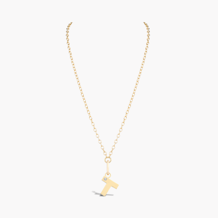 Letter T Diamond Pendant Charm Brilliant Cut, Rubover Set_2