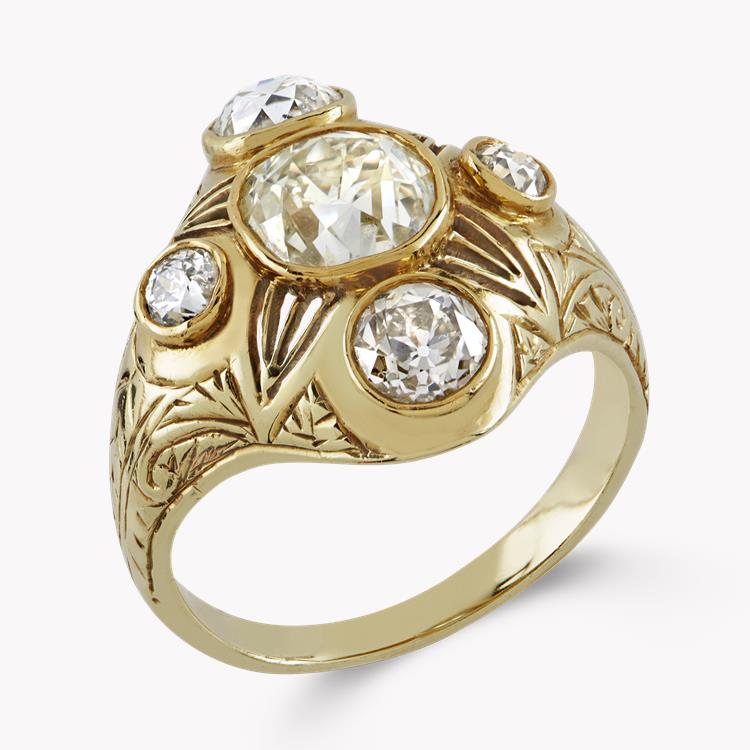 Victorian Diamond Cluster Ring 1.70CT in Yellow Gold Old Cut Five Stone Ring_1