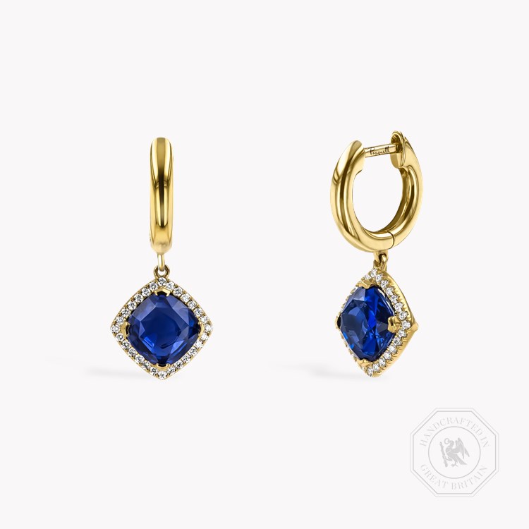 Madagascan 2.37ct Sapphire and Diamond Cluster Drop Earrings Cushion modern cut, Claw set_1