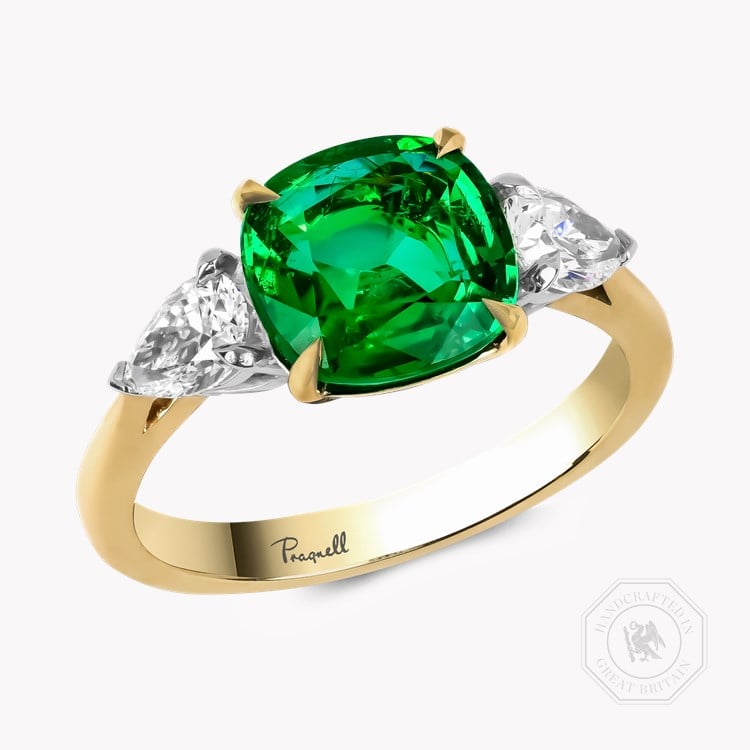 Cushion Cut 1.92ct Zambian Emerald and Diamond Ring Cushion Cut & Pear Shaped, Claw Set_1