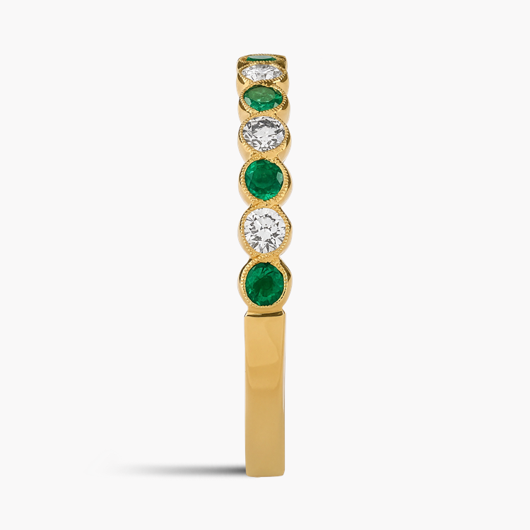 Brilliant Cut 0.24ct Emerald and Diamond Half Eternity Ring Brilliant Cut, Millegrain Set_4
