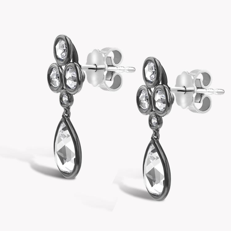 Pear Cut Diamond Earrings 2.73CT in White Gold Drop Earrings with Rose Cut Diamonds_2