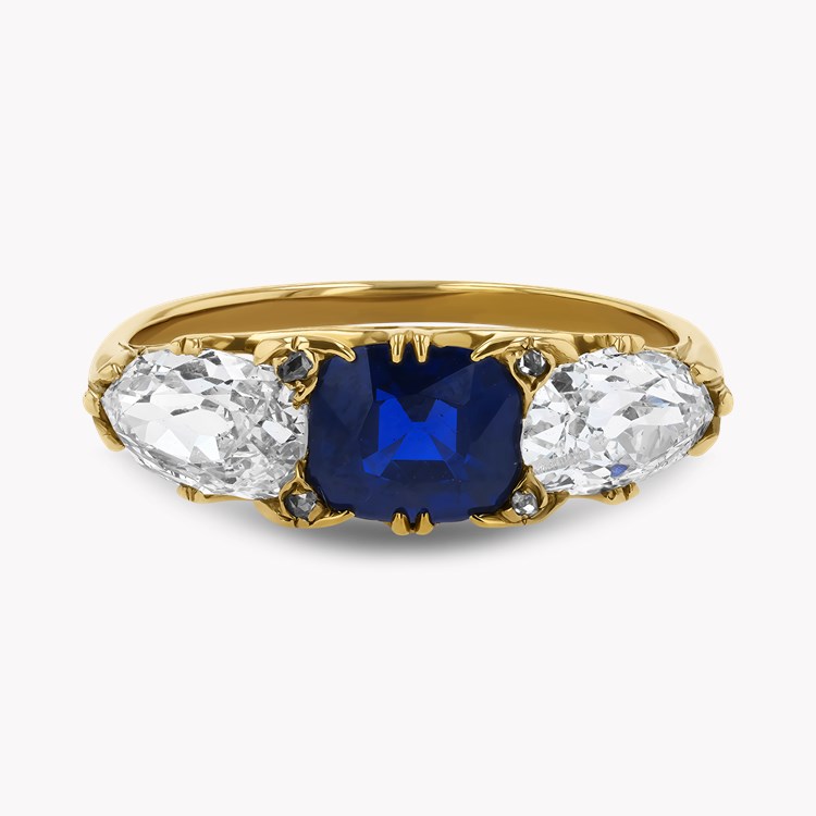 Victorian Cushion Cut Sapphire and Diamond Ring Cushion Cut, Claw Set_2