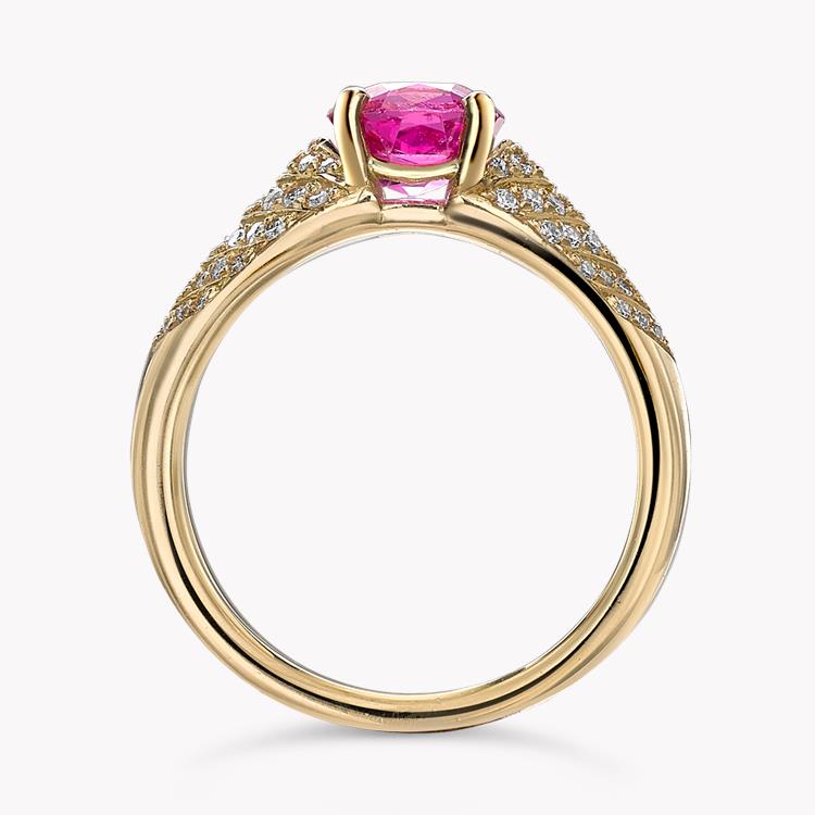 Burmese Cushion Cut Pink Sapphire Ring 2.10CT in Yellow Gold Solitaire Ring with Diamond Shoulders_2