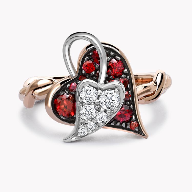 Entwined Hearts Ruby and Diamond Cocktail Ring 0.74CT in Rose and White Gold Brilliant cut, Claw set_2