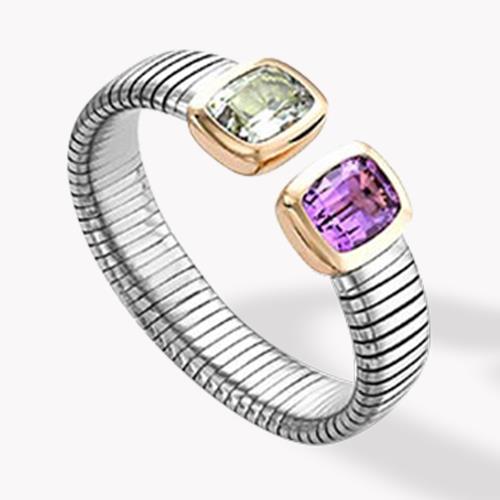 Amethyst Bangle 17.88CT in Steel and 18CT Rose Gold Cushion Cut, Rubover Set_1