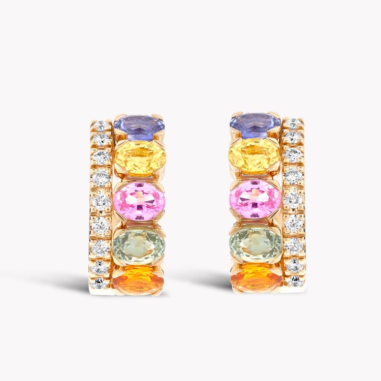 Rainbow Sapphire & Diamond Hoop Earrings 2.44CT in Rose Gold Oval Cut, Claw Set_1
