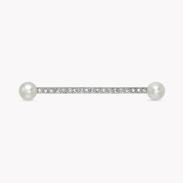 Edwardian Natural Pearl & Diamond Brooch 5.5MM in Platinum Line Design Pin Brooch, with Rose Cut Diamonds_1