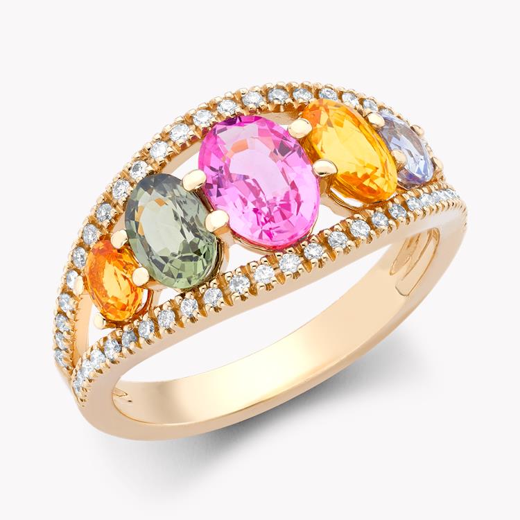 Rainbow Multi-Coloured Sapphire & Diamond Five Stone Ring  2.70ct in 18ct Rose Gold Oval & Brilliant Cut, Claw Set_1
