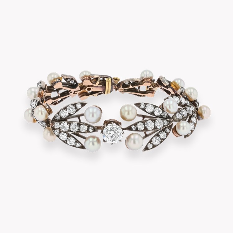 Victorian Old Cut 12.50ct Diamond and Pearl Bracelet Old Cut, Claw Set_1