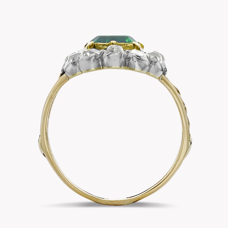 Victorian 1.16ct Colombian Emerald and Diamond Cluster Ring Octagonal Cut, Claw Set_3