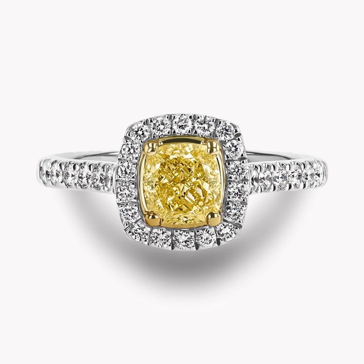 Celestial 1.00ct Fancy Yellow Diamond Cluster Ring Cushion Modern Cut, Four Claw Set_2