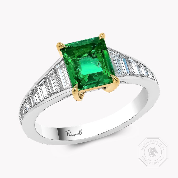 Octagonal Cut 1.40ct Colombian Emerald and Diamond Ring Octagonal & Trapeze Cut, Claw Set_1