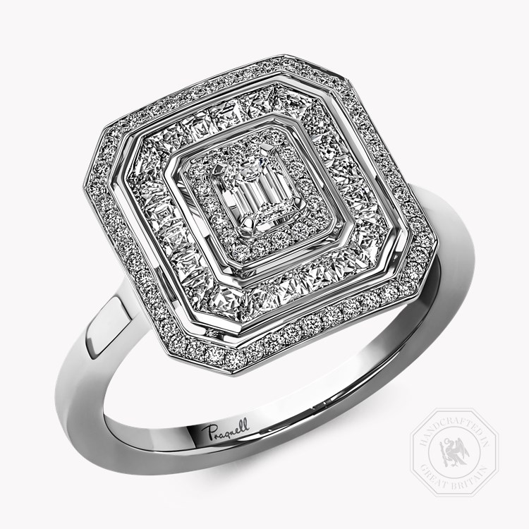 Emerald cut Diamond Ripple Ring Emerald Cut, Four Claw Set_1