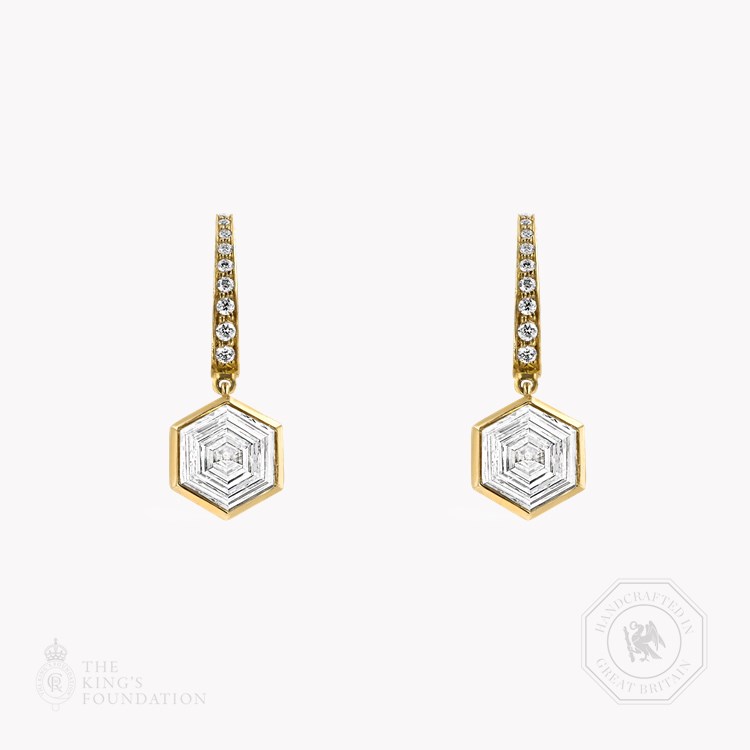 Honeycomb Diamond Drop Earrings Hexagonal Cut, Rubover Set_1