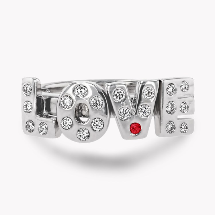 Contemporary Diamond & Ruby LOVE Ring Brilliant Cut, Rubover Set_2